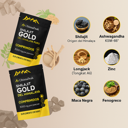 Shilajit Fuerza Total | Más energía, resistencia y vitalidad real en un solo comprimido diario.