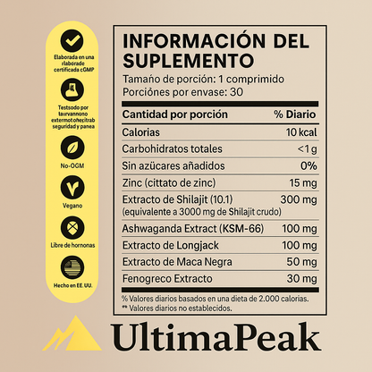 Shilajit Fuerza Total | Más energía, resistencia y vitalidad real en un solo comprimido diario.