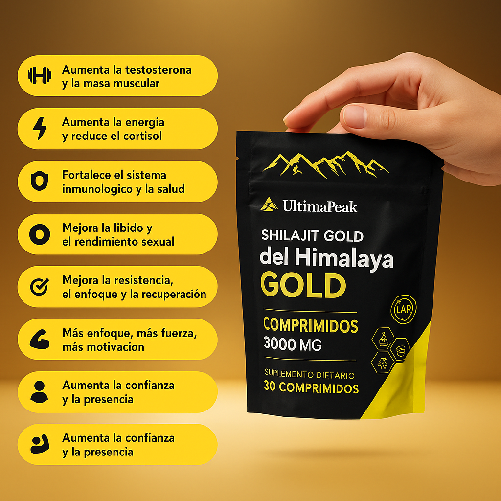 Shilajit Fuerza Total | Más energía, resistencia y vitalidad real en un solo comprimido diario.